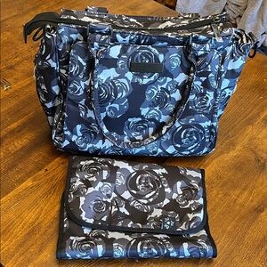 Jujube Be Classy Tote Diaper Bag, Black Petals Grey Floral Pockets, Changing Pad